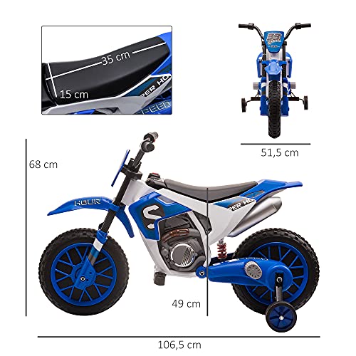 HOMCOM Moto Eléctrica para Niños de +3 Años 12V Moto de Juguete Infantil con 2 Ruedas de Equilibrio Velocidad Máx. 8 km/h Arranque Suave 106,5x51,5x68 cm Azul