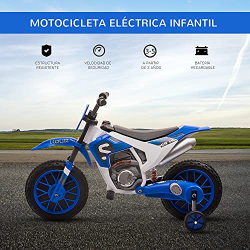 HOMCOM Moto Eléctrica para Niños de +3 Años 12V Moto de Juguete Infantil con 2 Ruedas de Equilibrio Velocidad Máx. 8 km/h Arranque Suave 106,5x51,5x68 cm Azul