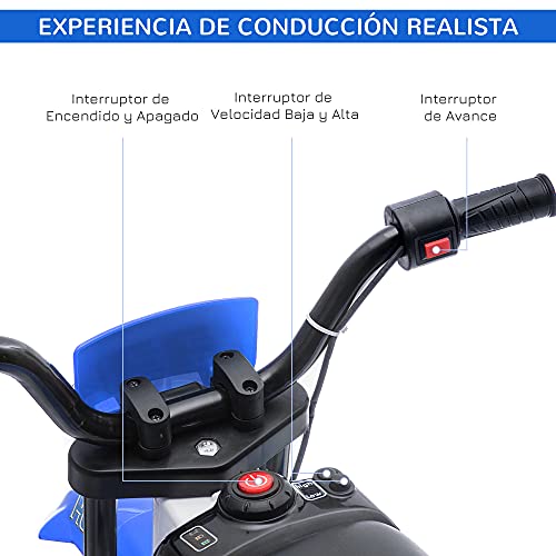 HOMCOM Moto Eléctrica para Niños de +3 Años 12V Moto de Juguete Infantil con 2 Ruedas de Equilibrio Velocidad Máx. 8 km/h Arranque Suave 106,5x51,5x68 cm Azul