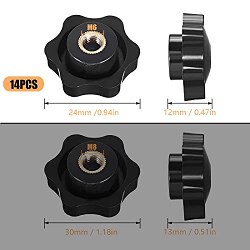 HONGECB Estrella Sujeción Tuerca Perilla, Rosca Hembra Perilla de Sujeción, Mando de Sujeción Plástico Rosca Forma de Estrella, Rosca Hembra de Estrella, para Máquina Herramientas, M6, 14 Piezas