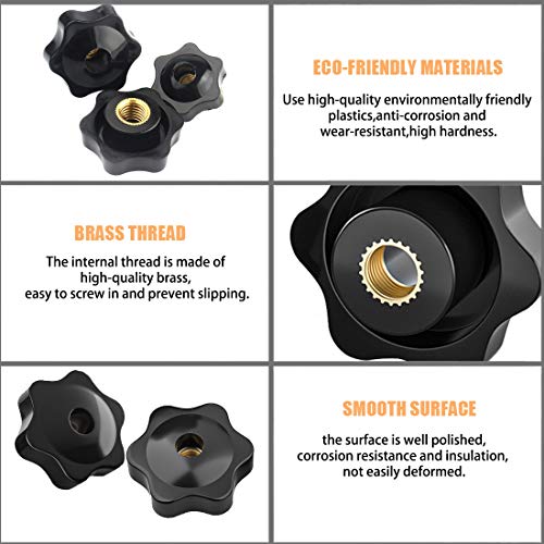 HONGECB Estrella Sujeción Tuerca Perilla, Rosca Hembra Perilla de Sujeción, Mando de Sujeción Plástico Rosca Forma de Estrella, Rosca Hembra de Estrella, para Máquina Herramientas, M6, 14 Piezas
