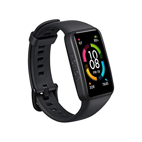 HONOR Band 6 Smartwatch Relojes Inteligentes Mujer Hombre, Monitoreo de SpO2 y frecuencia cardíaca Batería de 14 Días 1.47’’AMOLED Pulsera Monitores Inteligente de Actividad 5ATM Smart Watch (Negro)