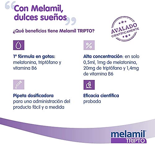Humana MELAMIL Tripto, a base de melatonina, triptófano y vitamina B6, Complemento Alimenticio que ayuda a conciliar el Sueño; 30ml