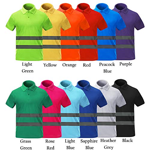 HYCOPROT Camiseta polo de alta visibilidad reflectante de alta visibilidad, manga corta, seguridad de trabajo, transpirable, ligera 2 cintas de cinta de poliéster, mezcla de algodón y poliéster
