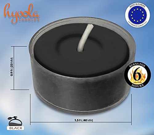 Hyoola Velas perfumadas de Tealight – Taza transparente – Velas de Tealight negras perfumadas – 6 horas de tiempo de combustión – Paquete de 15 – Hecho en Europa