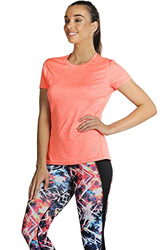 icyzone Camiseta de Fitness de Manga Corta para Mujer, Pack de 3 (M, Negro/Granito/Naranja)