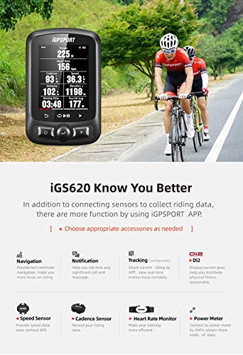 iGPSPORT iGS620 Ordenador de Bicicleta Ant+ Inalámbrico Multi-Lenguaje Ciclismo Ordenador GPS Bicicleta Combo Pack con Monitor de Frecuencia Cardíaca Soporte Bicicleta Sensor de Velocidad de Cadencia