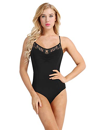 iiniim Maillot Espalda Cruzada Encaje Floral Mujer Maillot Ballet Danza Baile Leotardo de Gimnasia Clásico Fiesta Danza Clasico Body Mono sin Mangas Bodysuit para Actuación Fiesta Negro S