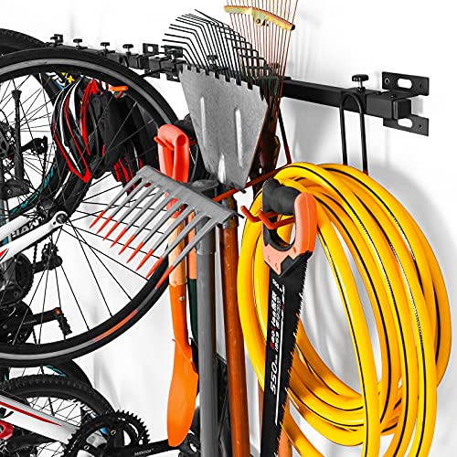 ikkle Soporte para aparcar Bicicletas, Soporte Pared Bicicleta, Herramientas Organizador, Jardín Montaje en Pared Estante, Sistema de Almacenamiento de Garaje con Gancho para Colgador | 2pcs