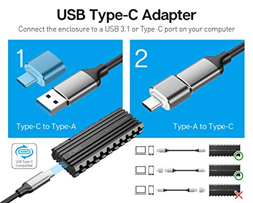ineo M.2 PCIe NVMe USB C 3.1 Gen 2 Tipo-C Carcasa de Aluminio (Picatinny Rail) SSD Enfriamiento Caja Externa para 2280 2260 2242 2230 m2 PCIe NVMe SSD [C2597-NVMe]