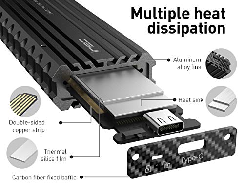 ineo M.2 PCIe NVMe USB C 3.1 Gen 2 Tipo-C Carcasa de Aluminio (Picatinny Rail) SSD Enfriamiento Caja Externa para 2280 2260 2242 2230 m2 PCIe NVMe SSD [C2597-NVMe]