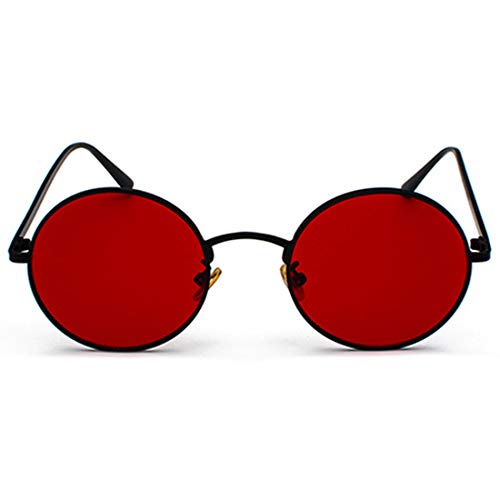 Inlefen Gafas de sol Hombres Mujeres Redondo Vintage Círculo estilo Gafas de sol Gafas de marco de metal de color Gafas negro rojo