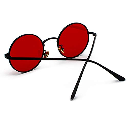 Inlefen Gafas de sol Hombres Mujeres Redondo Vintage Círculo estilo Gafas de sol Gafas de marco de metal de color Gafas negro rojo