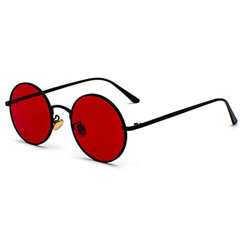 Inlefen Gafas de sol Hombres Mujeres Redondo Vintage Círculo estilo Gafas de sol Gafas de marco de metal de color Gafas negro rojo