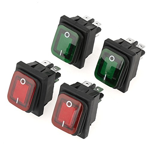 Interruptor Basculante para Barco Tipo SPST ON-OFF Rojo Verde Lámpara Mini Boat Rocker Interruptor 4 Pin 2 Posición Interruptor de Indicador de Barco Rocker 4 Piezas