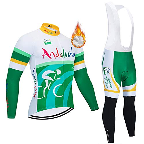 Invierno Conjunto Manga Larga Maillot de Ciclismo, Hombre Ropa de Ciclismo y Culotes Pantalones de Ciclismo para Bicicleta