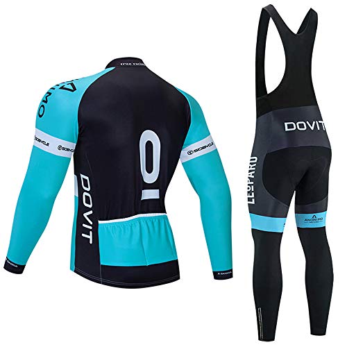 Invierno Hombre Maillot Ciclismo Mangas Largas, Conjunto Ropa Ciclismo con Forro Térmico y Pantalones Ciclismo Largos con Acolchado 3D para Deportes al Aire Libre