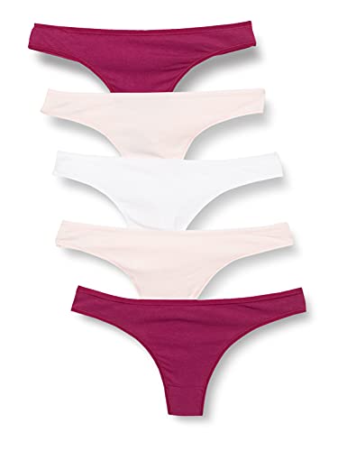 Iris & Lilly BELK001M5 Tanga, Burdeos/Rosa Pálido/Blanco, 38, Pack de 5