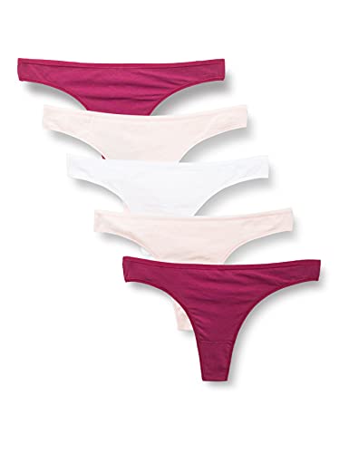 Iris & Lilly BELK001M5 Tanga, Burdeos/Rosa Pálido/Blanco, 38, Pack de 5