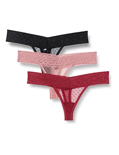 Iris & Lilly BELK456M3 Tanga, Negro/Burdeos/Rosa Magenta Viejo, 36, Pack de 3