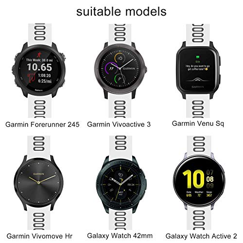 ISABAKE 20mm Correa Reloj Garmin de Silicona Suave para Galaxy Watch 42 mm/Garmin Vivoactive 3/Samsung Galaxy Active 2/Garmin Forerunner 245/245 Music/Vivomove HR/Forerunner 645/Forerunner 645 Music