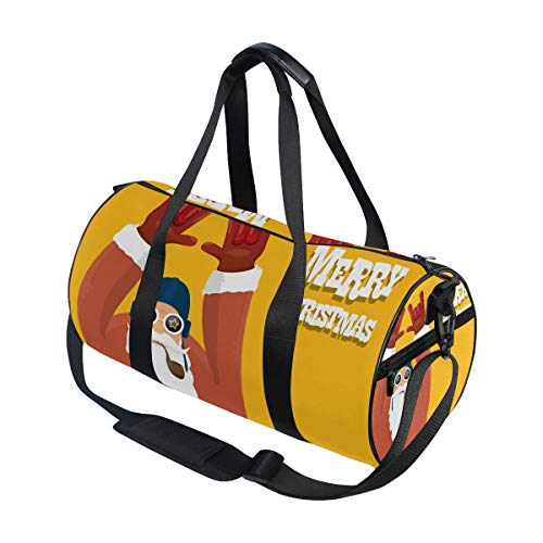 ISAOA Vector Biker Santa Claus Bolsa de Lona para Deportes, Viajes, Gimnasio, Bolsa de Mano con Compartimento para Zapatos, Ligera, atlética, para Acampar, Bolsa de Hombro para Mujeres y Hombres