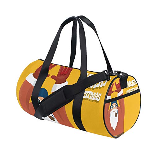 ISAOA Vector Biker Santa Claus Bolsa de Lona para Deportes, Viajes, Gimnasio, Bolsa de Mano con Compartimento para Zapatos, Ligera, atlética, para Acampar, Bolsa de Hombro para Mujeres y Hombres