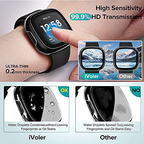 ivoler 4 Pack, Protector de Pantalla para Fitbit Versa 3 / Fitbit Sense, Vidrio Templado HD con PC Funda, Fundas Protectoras para Reloj Fitbit Versa 3/Sense