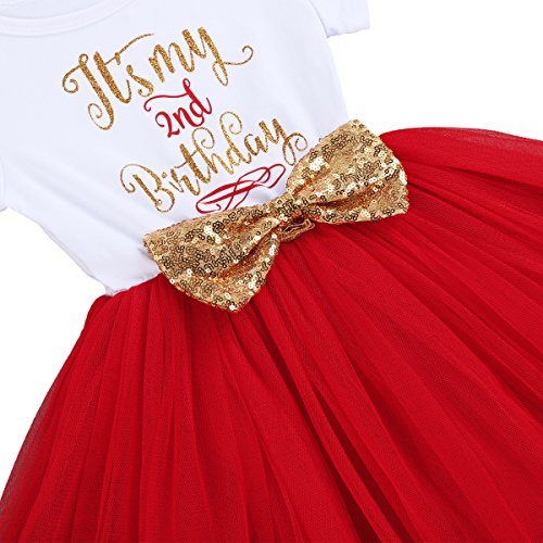 IWEMEK Bebé Niñas Es mi 1º / 2º Cumpleaños Lentejuela Arco Tutú Princesa Vestido de Fiesta Rojo