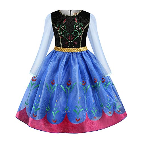 IWEMEK Disfraz Anna Niña Vestido de Princesa Ana con Capa Accesorios Set Traje Carnaval Halloween Navidad Fiesta Theme Fancy Dress Costume Regalos de cumpleaños Outfits Azul Set 3-4 años