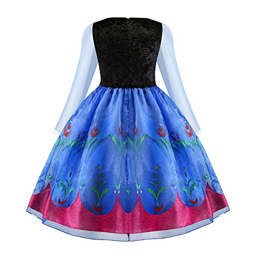 IWEMEK Disfraz Anna Niña Vestido de Princesa Ana con Capa Accesorios Set Traje Carnaval Halloween Navidad Fiesta Theme Fancy Dress Costume Regalos de cumpleaños Outfits Azul Set 3-4 años