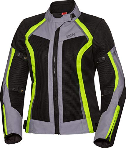 IXS Sport Andorra-Air - Chaqueta de moto para mujer, color negro, gris y neón, talla S