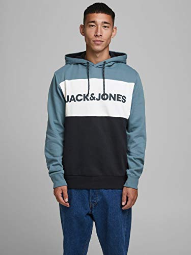 JACK & JONES JJELOGO Blocking Sweat Hood STS Sudadera con capucha, Azul (China Blue), M para Hombre