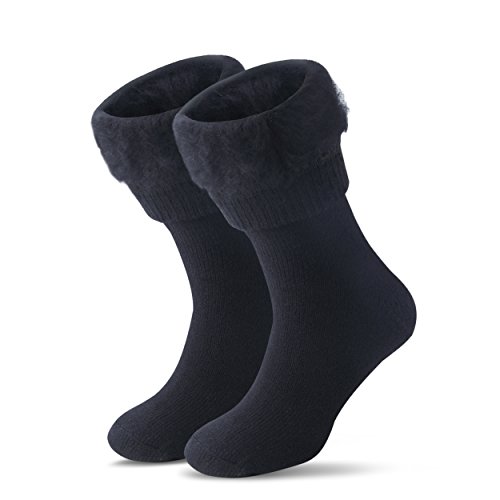 JARSEEN Térmicos de Invierno Calcetines de Lana Super Calor Gruesa Calentar Suave Cómodo Calcetines de Mujer Hombre (Nuevo Negro, L/Hombre 39-45; Mujer 40-45)