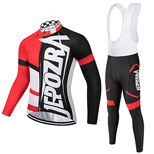 JEPOZRA Ciclismo Manga Larga Conjunto Para Hombre Respirable Al Aire Libre Bicicleta Maillot Almohadilla Gel Deportiva Ciclista Jersey Secado RáPido Bicicleta Ropa