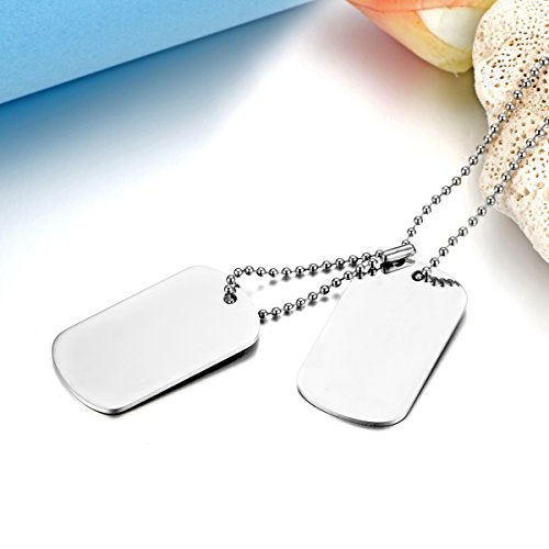 JewelryWe Colgante Collar Personalizado Dog Tag Militar Doble, Hombre Mujer Personalizadas Placas Estilo Ejército para Grabar, Acero Inoxidable Plateado Pulido, Regalo Dia de la Padre