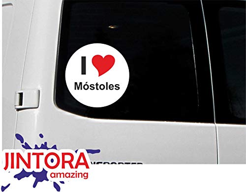 JINTORA - Adesivo/adesivo Auto I Love Heart - I Love Móstoles - JDM/Die Cut/OEM - Lunotto posteriore - Auto - portatile - esterno, Rotondo, misura: 80mm