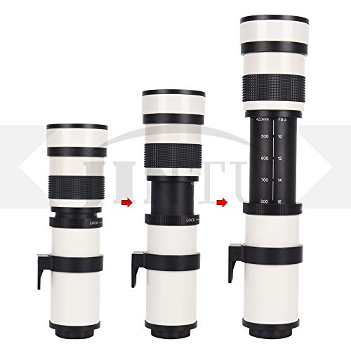 JINTU 420-800mm Teleobjetivo Cámara Zoom Lentes F/8.3-16 Manual MF para Canon NIKON DSLR Cámaras Digitales 60D 70D 80D 90D 4000D 1200D D90 D5600 D5000 D5100 D3200 D3500 D7200 Aleación de Aluminio