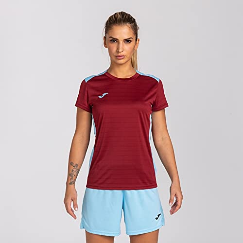 Joma Campus II - Camiseta de equipación de manga corta para mujer, color burdeos / celeste, talla M