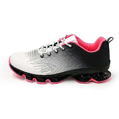 JOMIX Zapatillas deportivas para mujer de carreras, ligeras, cómodas, con cordones, suela amortiguada, 01 Blanco Negro Fuxia, 40 EU