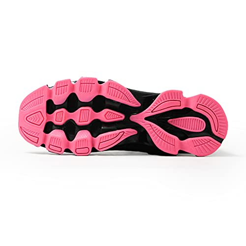 JOMIX Zapatillas deportivas para mujer de carreras, ligeras, cómodas, con cordones, suela amortiguada, 01 Blanco Negro Fuxia, 40 EU