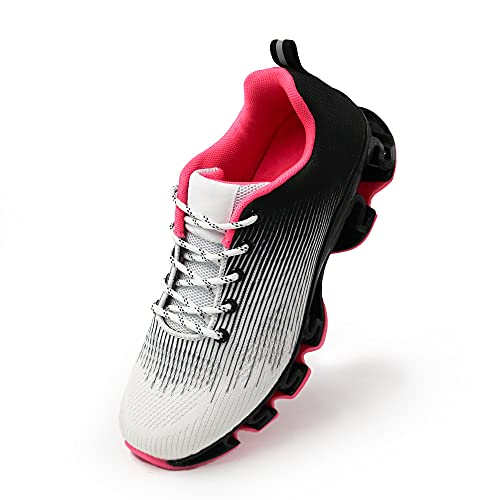 JOMIX Zapatillas deportivas para mujer de carreras, ligeras, cómodas, con cordones, suela amortiguada, 01 Blanco Negro Fuxia, 40 EU
