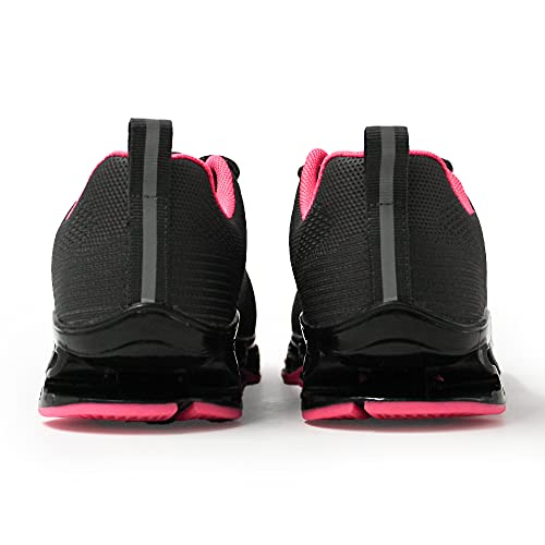 JOMIX Zapatillas deportivas para mujer de carreras, ligeras, cómodas, con cordones, suela amortiguada, 01 Blanco Negro Fuxia, 40 EU