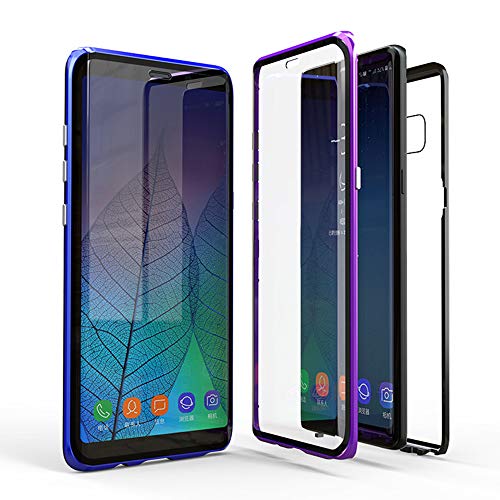 Jonwelsy Funda para Samsung Galaxy S10, Adsorción Magnética Parachoques de Metal con 360 Grados Protección Case Cover Transparente Ambos Lados Vidrio Templado Cubierta para Samsung S10 (Morado)