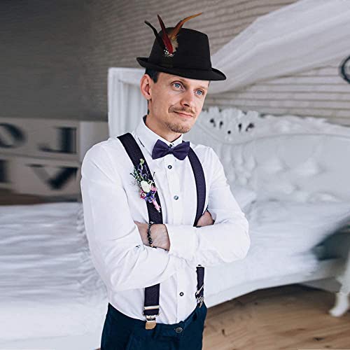 JORAKI Accesorios Hombre los Años 20 con Sombrero Gángster Tirante Pajarita Reloj de Bolsillo Bigote Falso,Disfraz de Hombre para Gángster Fiesta Bailes de Halloween (Navy)