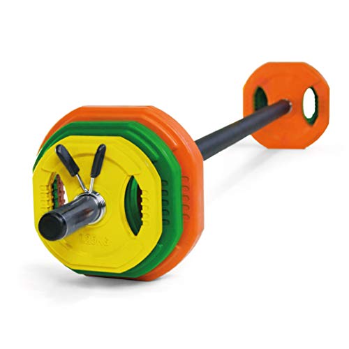 JOWY Juego Body Pump, Juego con Discos y Barra combinables hasta 17,5 kg, Ideal para la práctica de Ejercicios de Crossfit o musculación y finess. Tu casa es tu Gimnasio. (Diámetro 28mm)