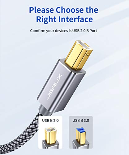 JSAUX Cable Impresora [2M] Cable Impresora USB Tipo B 2.0 Compatible para Impresora HP, Epson,Canon,Brother,Lexmark,Escáner,Disco Duro,Fotografía Digital y Otros Dispositivos-Gris