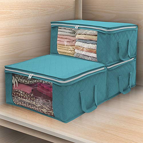 JSENGE Bolsa De Almacenamiento De Ropa Plegable, Almacenaje Bajo La Cama, Contenedor para Ropa De Tela, para Edredones Fundas Almohadas Juguetes Chaquetas Ropa, 48 x 35 x 20 cm, 3 Piezas