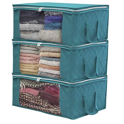 JSENGE Bolsa De Almacenamiento De Ropa Plegable, Almacenaje Bajo La Cama, Contenedor para Ropa De Tela, para Edredones Fundas Almohadas Juguetes Chaquetas Ropa, 48 x 35 x 20 cm, 3 Piezas