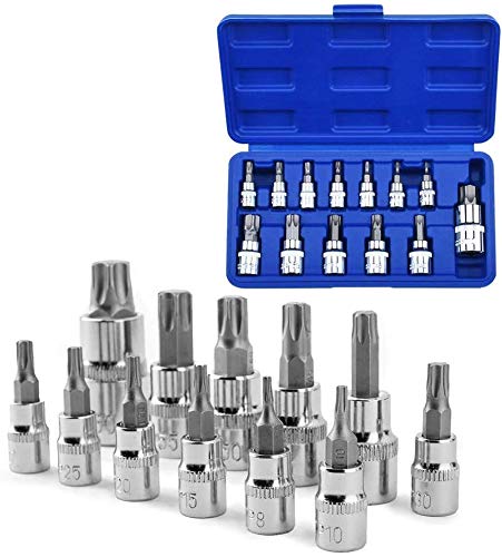 Juego de 13 boquillas Torx 1/4" 3/8" y 1/2" T8-T70